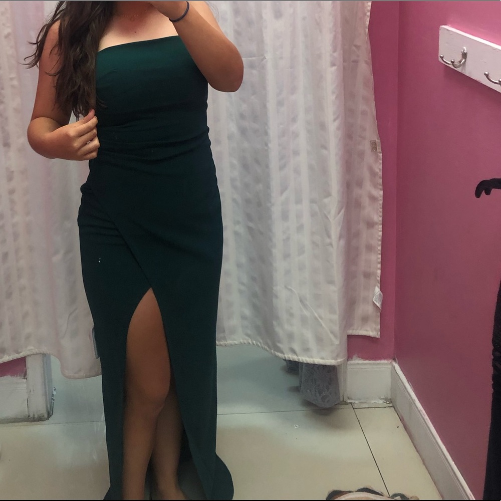 Green Prom Dress Strapless Slit On The Side Stretchy